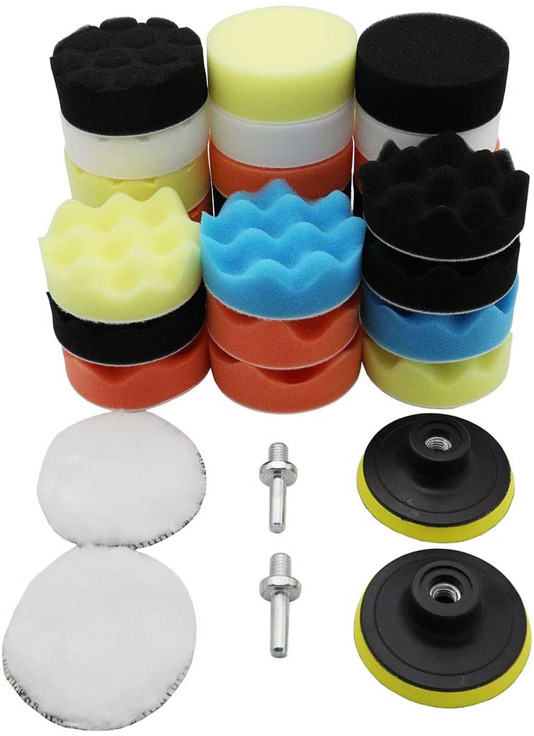 Raogoodcx 31Pcs Car Care Waxing Buffing Polishing Pads Sponge Kit Woolen Polishing Waxing Buffing Pads Kit with 2Pcs M10 Drill Adapter and 27Pcs Polishing Pads - Image 2