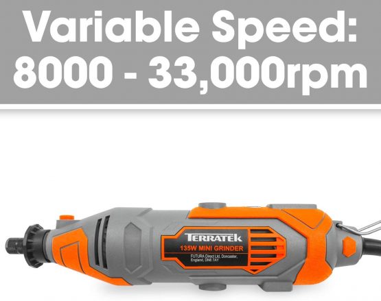 Terratek Rotary Tool Kit 135W with 80pc Accessory Set & Storage Case, Variable Speed 8000-33000rpm, Ideal for DIY, Woodwork & Hobby Craft, Dremel Compatible - Image 3