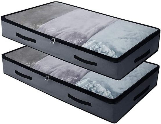 2 Pcs Soft Underbed Storage Containers with 4 handles & Clear Lid for easy find,Durable Material, Foldable