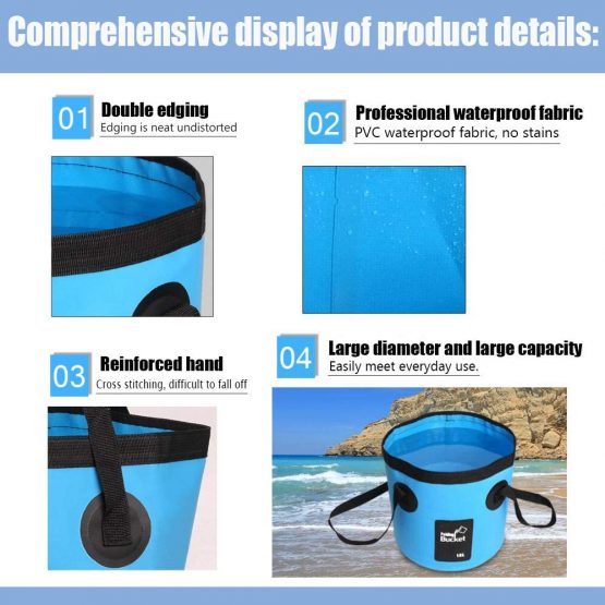 Collapsible Folding Bucket Portable (12L) Portable Lightweight Pail for Camping Traveling Hiking Fishing Boating and Gardening Foldable Water Bucket (Black) - Image 3