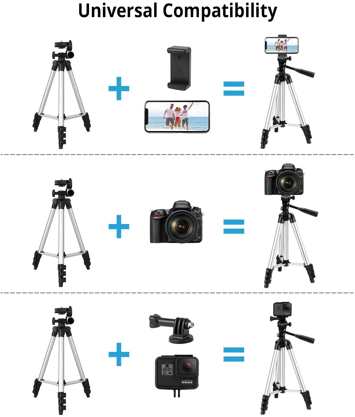 Phone Tripod,LINKCOOL 42" Aluminum Lightweight Portable Camera Tripod for iPhone/Samsung/Smartphone/Action Camera/DSLR Camera with Phone Holder & Wireless Bluetooth Control Remote (Silver) - Image 2