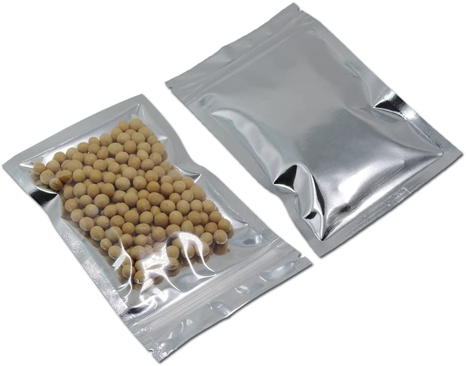 WACCOMT Pack 50pcs 15x22 cm (5.91x8.66 inch) Clear Front Mylar Foil Zipper Lock Bags Resealable Mylar Food Storage Packaging for Zip Bag Reusable Lock Seal Aluminum Foil Pouches for Snack