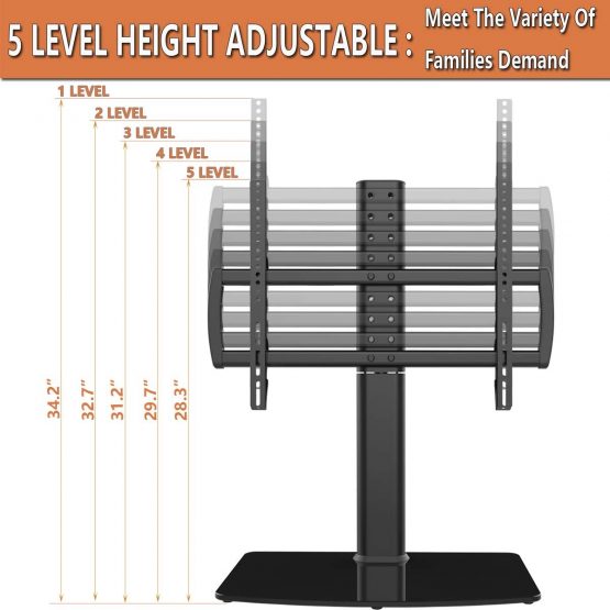 Universal Swivel TV Stand/Base Table Top TV Stand 40 to 86 inch TVs 110 Degree Swivel, 5 Level Height Adjustable, Heavy Duty Tempered Glass Base, Holds up to 66kgs Screens, HT04B-003P - Image 4