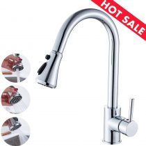 Heable Kitchen Sink Mixer Tap with Pull Down Sprayer Chrome, Single Handle High Arc Pull Out Kitchen Taps, Single Level Solid Brass Kitchen Faucet with UK Standard Fittings(3-Function)