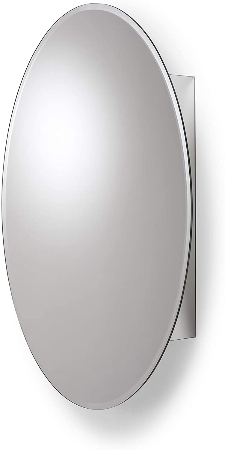 Croydex Orwell Oval Aluminium Bathroom Mirror Cabinet, Easy Hang 'N' Lock Installation - Image 2