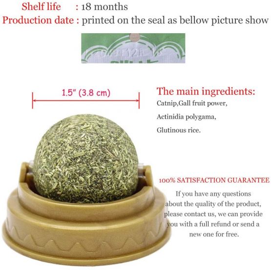 2 pcs Catnip Balls, Pure Natural Mint Leaf Rotating Interactive Cat Toys, Cat Removal Hairball Toys Can Be Sticky On Wall, Teeth Cleaning Catmint Toy for Cat, Kitten, Kitty Playing Chewing - Image 2