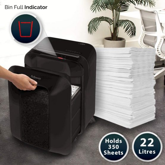 Fellowes Powershred LX201 Paper Shredder, 12 Sheet Micro-Cut Shredder for The Home/Home Office with 100% Jam Proof & Safesense Technology - Black - Image 4