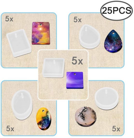 25 Pcs Jewelry Casting Molds, AIFUDA 5 Styles Pendant Resin Moulds with Hanging Hole for Resin Jewelry, Keychain, Pendant, DIY Resin Crafts Making - Image 2