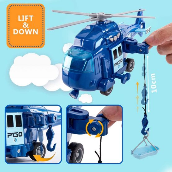HERSITY Rescue Helicopter Toy Blue Police Plane with Light and Sound Push and Go Airplane Gifts for Kids Toddlers 3 4 5 Years Old - Image 3