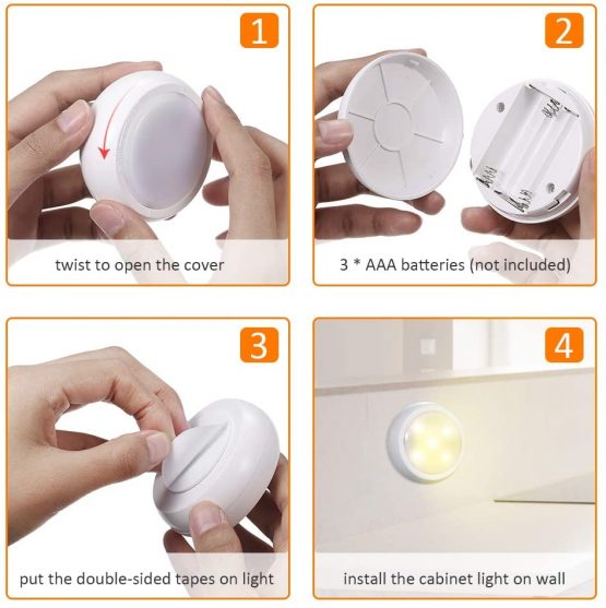 Tomshine Under Cabinet Kitchen Lights Battery Operated & USB Charging Dimmable LED Touch Light with Remote Control and 3/6/12H Timing Setting, 6 Pack(RGBW) - Image 4
