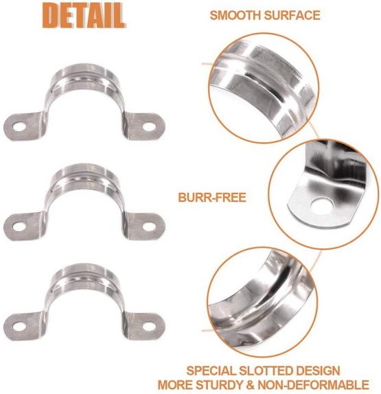 50mm/1.97" 10pcs Pipe Strap Clamp 304 Stainless Steel Pipe Clips U Shaped Pipe Straps Saddle ClipTwo Hole Tube Strap Tension Clips Hose Clamp - Image 4
