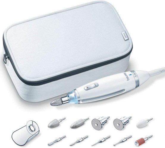 Beurer MP 62 Electric Manicure And Pedicure Set With 10 Tips And Led Light With Storage Bag White