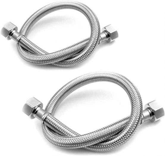 Pair of Flexible Pipes for Bathroom/Kitchen/Toilet Taps British Standard Pipe M10 x1/2 Fitting 500mm Long