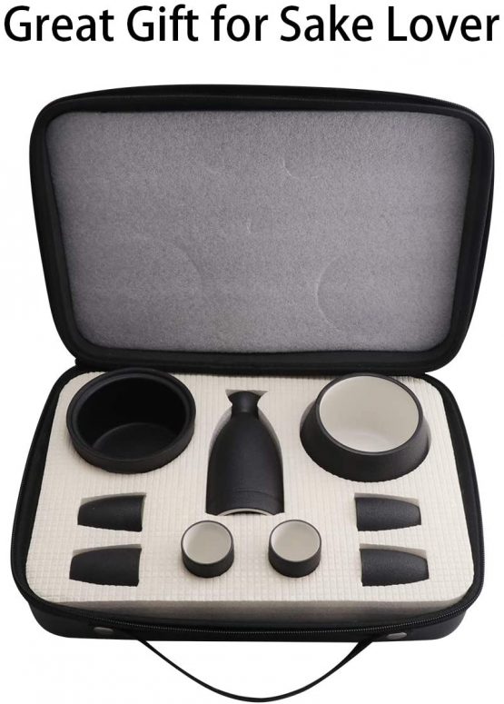 Lyty Sake Set and Cups with Warmer Keep Sake Storage Gift Box, Traditional Porcelain Japanese Pottery Hot Saki Drink, 9pcs Include 1 Stove 1 Warming Bowl 1 Sake Bottle 6 Cup (Black) - Image 3