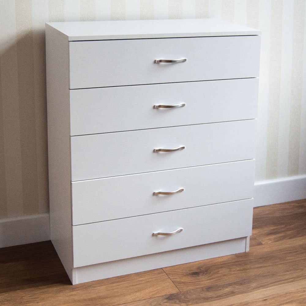 Vida Designs Riano 5 Drawer Chest of Drawers, Metal Handles and Runners, Anti-Bowing Drawer Support, Bedroom, Nursery Furniture, White - Image 2
