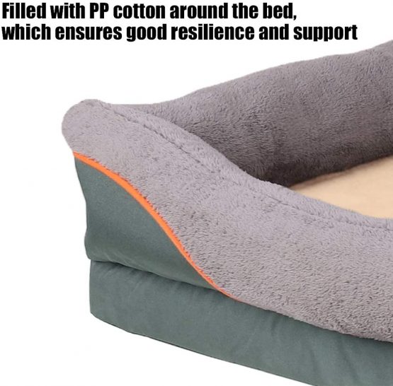 Bingopaw Large Memory Foam waterproof Dog Bed, Fleece Soft Couch Dog Bed Comfortable Pet House Bed with Cotton-padded Bolster and Removable Cover - Image 3