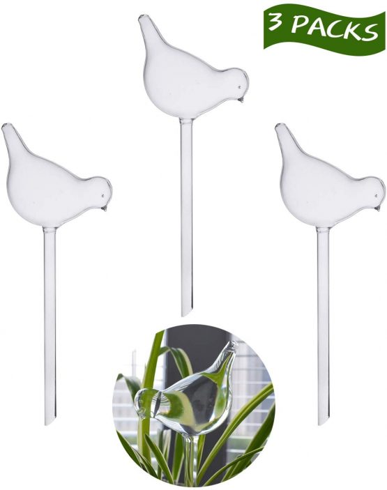 3 Packs Bird Glass Automatic Plant Waterer,Animal Watering Bulbs,Glass Self-Watering Stakes Water Globe Automatic Irrigation Device for Indoor & Outdoor Plants, Houseplant Garden Flower