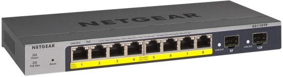NETGEAR 10-Port PoE Gigabit Ethernet Smart Switch (GS110TP) - Managed, with 8 x PoE+ @ 55W, 2 x 1G SFP, Optional Insight Cloud Management, Desktop or Wall Mount, and Limited Lifetime Protection