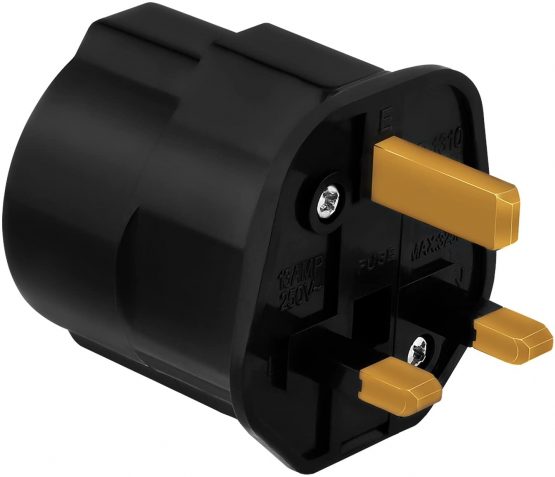 Incutex 1x Power Adapter EU to UK - Europe 2-Pin to 3-Pin UK - 13A Fuse - Travel Plug Socket European SchuKo in black - Image 2