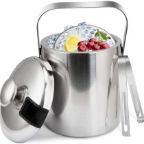 Ice Bucket Double Wall Insulated,with Lid,Strainer and Ice Tong, Stainless Steel Silver,Perfect for BBQs, Parties, Bars, Clubs, Restaurants