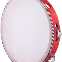 Flexzion Wood Handheld Tambourine 10" Inch Single Row 8 Pair Jingles (Wood) - Hand Held Percussion Drum Moon Musical Tambourine with Ergonomic Handle Grip for Adults Classroom Gift KTV Party