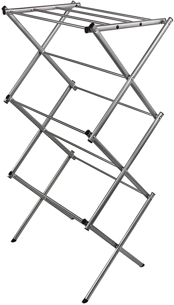 Home Vida Accordion Drying Rack 3-Tier X-Frame Clothes Airer with Foldable Metal Design, Indoor/Outdoor Use, Silver - Image 2
