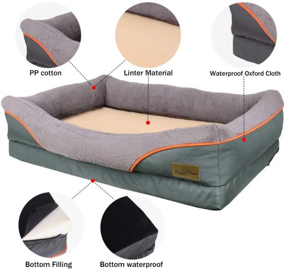 Bingopaw Large Memory Foam waterproof Dog Bed, Fleece Soft Couch Dog Bed Comfortable Pet House Bed with Cotton-padded Bolster and Removable Cover - Image 2