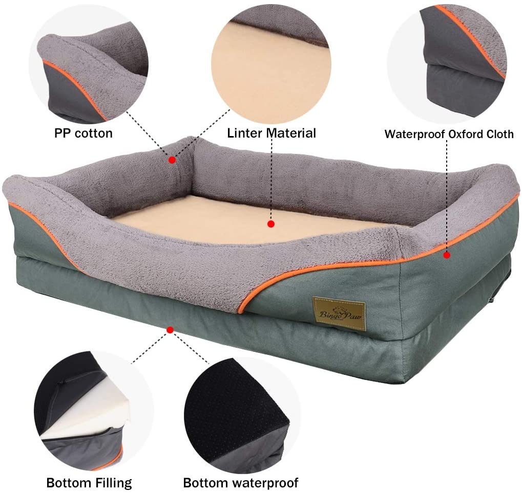 Bingopaw Large Memory Foam waterproof Dog Bed, Fleece Soft Couch Dog Bed Comfortable Pet House