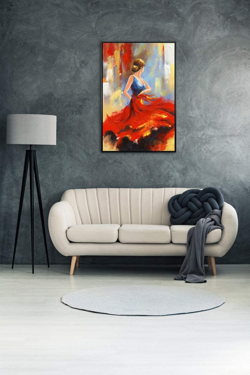Wieco Art Black Framed Flying Skirt Modern Artwork Abstract Dancing People Oil Paintings on Canvas Wall Art Ready to Hang for Living Room Bedroom Home Decorations Wall Decor - Image 2