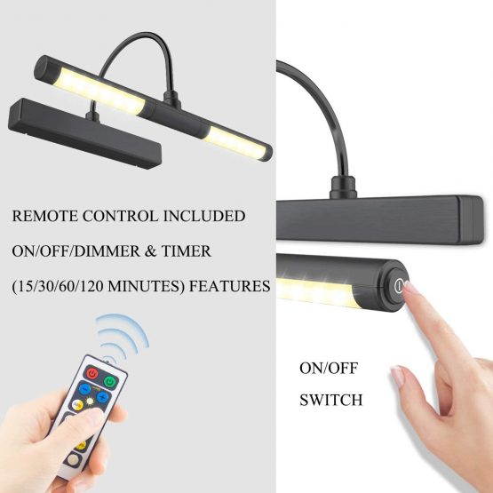 BIGLIGHT Picture Light with Remote Control,Wireless Battery Operated LED Wall Lights,13 Inches Rotatable Light Head with 3 Lighting Modes, Dimmable Display Picture Lights for Dartboard Pictures-Black - Image 3