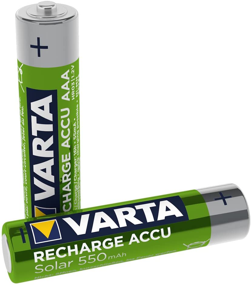 VARTA Batteries AAA, rechargeable, pack of 2, Recharge Accu Solar, Akku, 550 mAh Ni-MH, ready to use, designed for solar garden lights
