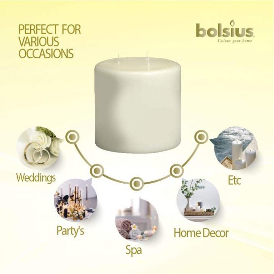 Bolsius Extra Large 3 wick Candle, 15 x 15 cm "Ivory" - Image 4