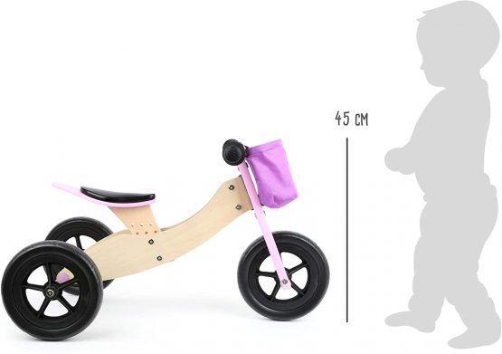 Small Foot 11611 Trike Maxi 2 in 1 Rosa aus Holz, DREI Laufrad, verstellbarer Sitz und gummierte Reifen Toys, Pink - Image 4