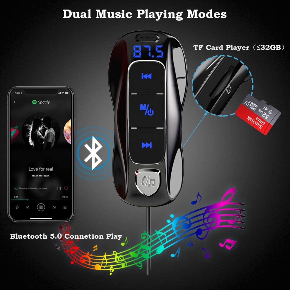 SONRU Bluetooth 5.0 FM Transmitter, Bluetooth Adapter Car Radio Audio  Transmitter Handsfree Car Kit with QC3.0 USB Port,A2DP Crystal Sound, 1.1M  Cable, Battery Voltage Display, TF Card Play – BigaMart