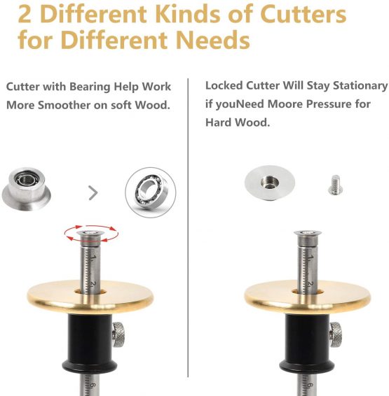 Newkiton Wheel Marking Gauge, 1 Bearing Wheel Cutter for Soft Wood, 1 Locked Up Wheel Cutter for Hard Wood, 1 Screwdriver Included (Black) - Image 2