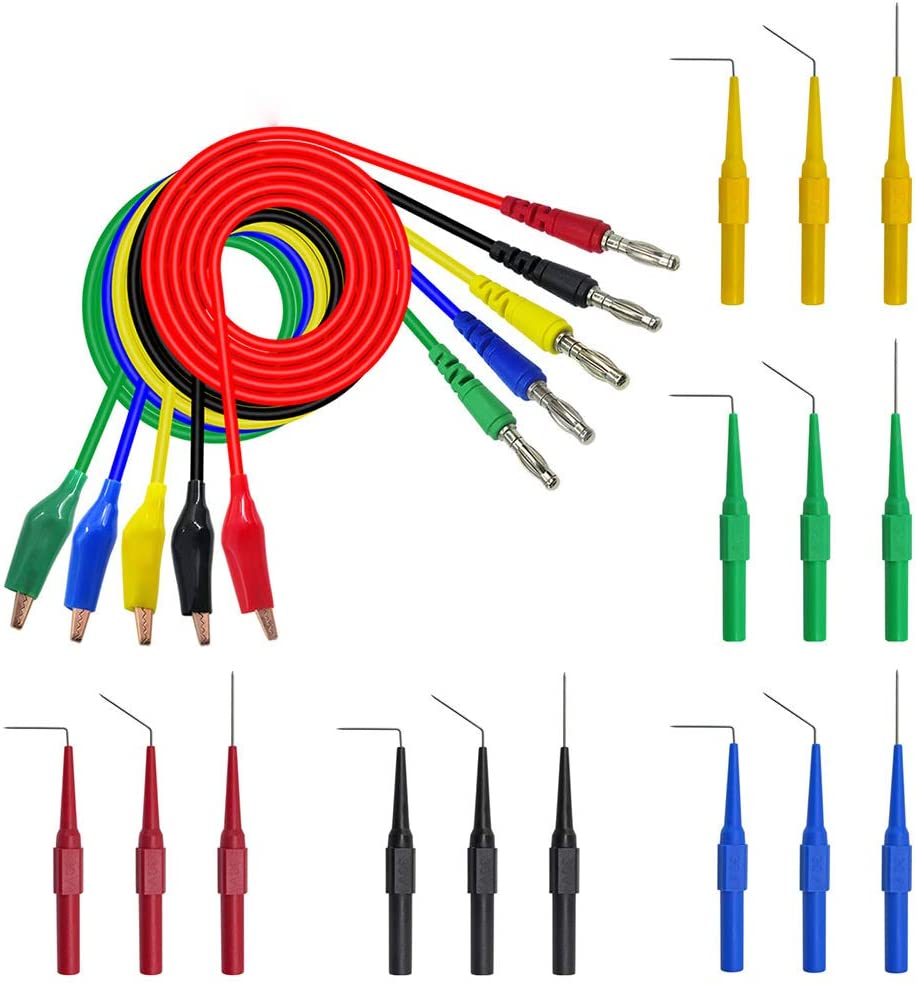 Cleqee 20IN1 Test Leads Back Probe Kit, 5 Colors Back Probe Pins & 4mm Banana Plug to Copper