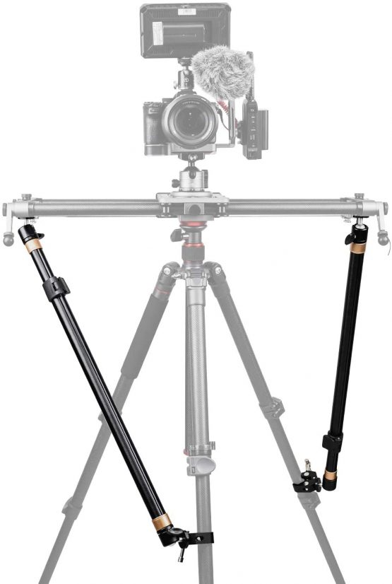 YC Onion Extendable Support Rods for Slider, Aluminium Alloy Camera Slider Stabilizer, Multi-Angle Tripod Stability Arms with C Clamps and Ball Head for Increasing Stability(2 Rods in)