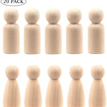 LUUFAN 20Pcs Wooden Peg Doll, 65 mm Unfinished Wooden Female Male Plain Blank Bodies Angel Dolls for DIY Craft Wedding Party (Pack of 20)