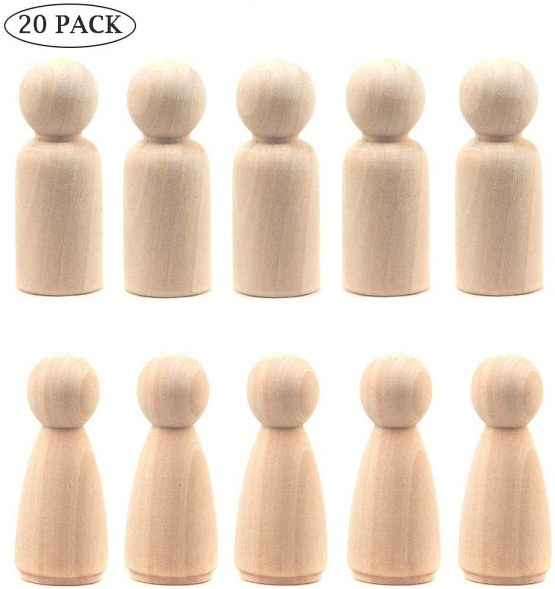 LUUFAN 20Pcs Wooden Peg Doll, 65 mm Unfinished Wooden Female Male Plain Blank Bodies Angel Dolls for DIY Craft Wedding Party (Pack of 20)