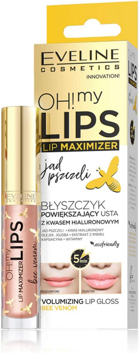 Eveline Cosmetics Oh! My Lips Volumizing Lip Gloss Maximizer with Bee Venom and Hyaluronic Acid | 4,5 ml | Lip Enhancer for Fuller Softer Lips | Instant Effects Lip Plumper | Pleasant Scent