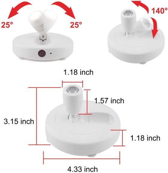 HONWELL LED Spotlights Ceiling Lights Wireless AA Battery Powered Lights Dimmable Display Lights for Picture Cabinet Remote Controlled Lights with Rotatable Lights Head Stick on Anywhere Indoor-White - Image 2