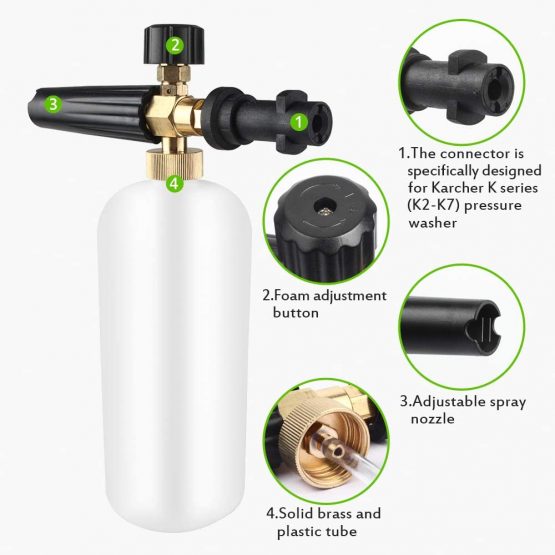 EAWONGEE Adjustable Snow Foam Lance 1 Liter Foam Cannon Soap Dispenser for Karcher K series K2 K3 K4 K5 K6 K7 Pressure Washer Gun (With Funnel) - Image 3