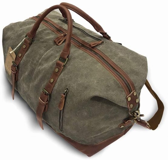 EverVanz Oversized Holdall Travel Duffel, Canvas Leather Trim Tote Unisex Shoulder Satchel, Portable Cabin Weekend Bag Handbag for Men and Women - Image 3