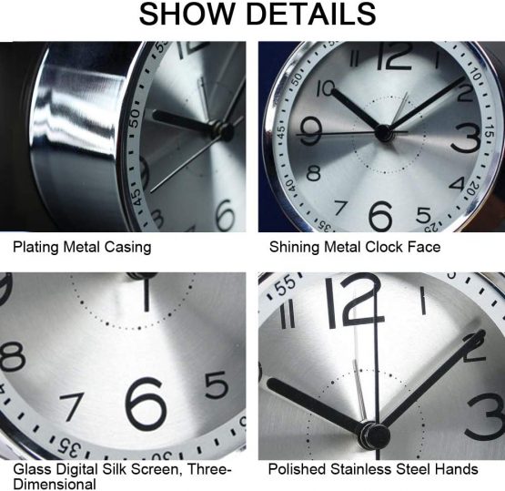 ALEENFOON 4 Inch Metal Alarm Clock, Non Ticking Silent Retro Alarm Clock, Battery Operated Loud Wake up Alarm Clocks for Bedsides Bedroom Travel Kids (Silver) - Image 3