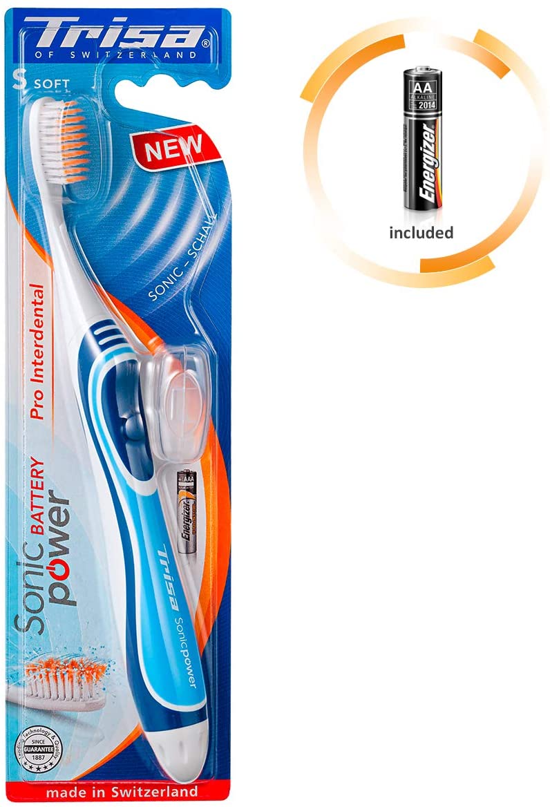 Trisa Sonicpower Battery Pro Toothbrush Interdental Black/Blue assortment, Assorted Colours