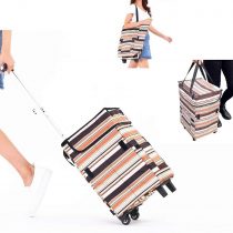 Collapsible Reusable Trolley Shopping Bag - Fineget Waterproof Foldable Utility Cart with Telescoping Handle and Wheels for Women Travelling Vacations Camping Beach Play Picnic Laundry Luggage School