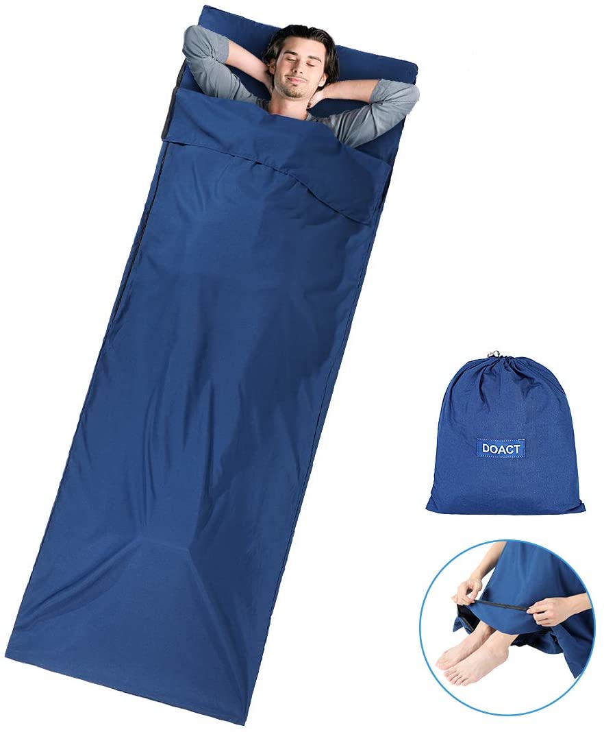 Doact Cotton Sleeping Bag Liner, Lightweight Travel Sheet Adult