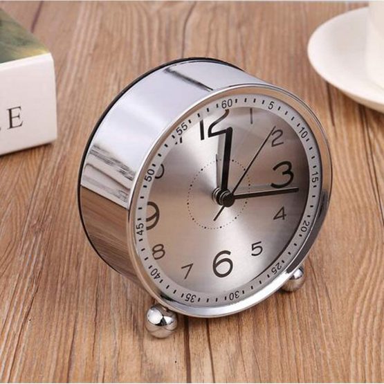 ALEENFOON 4 Inch Metal Alarm Clock, Non Ticking Silent Retro Alarm Clock, Battery Operated Loud Wake up Alarm Clocks for Bedsides Bedroom Travel Kids (Silver) - Image 4