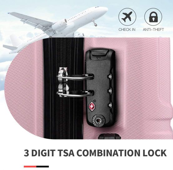 Kono 55cm Hard Shell Cabin Case 38L Carry On Hand Luggage 4 Wheeled Spinner Suitcase with TSA Lock (Rose Golden) - Image 4