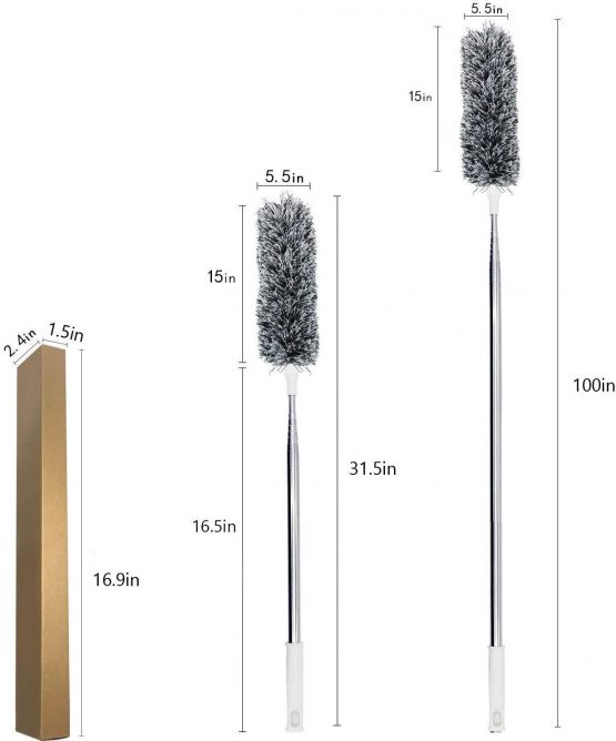 Microfiber Duster for Cleaning with Extension Pole(Stainless Steel) Reaches 100 inches, Feather Duster Flexible and Extendable Duster for Cleaning High Ceiling Cobweb Fan/Furniture/Keyboard/Cars. - Image 3